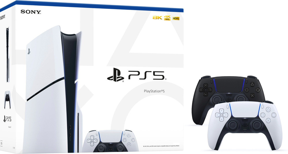 Sony PlayStation 5 Slim (1 ревизия, 2 геймпада, белый/черный)
