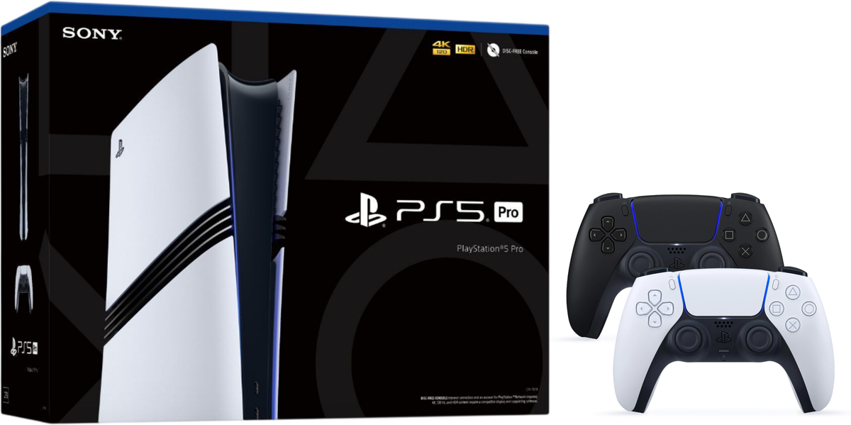 Sony PlayStation 5 Pro (1 ревизия, 2 геймпада, белый/черная полночь)